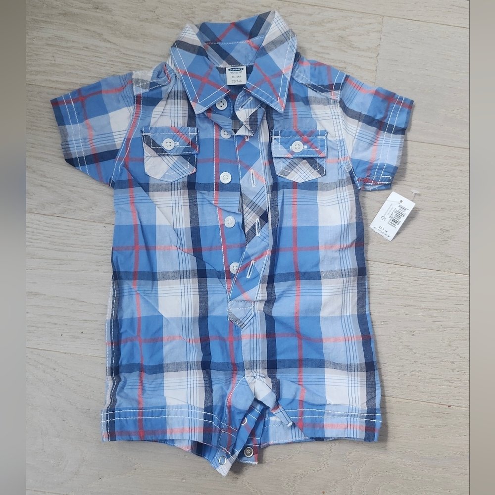 Old Navy Plaid Romper Baby Boy 0-3 Months